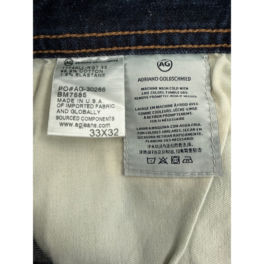 AG Adriano Goldschmied Jeans Mens 33x32 Dark Wash Straight Leg Denim Made in USA - Picture 8 of 9